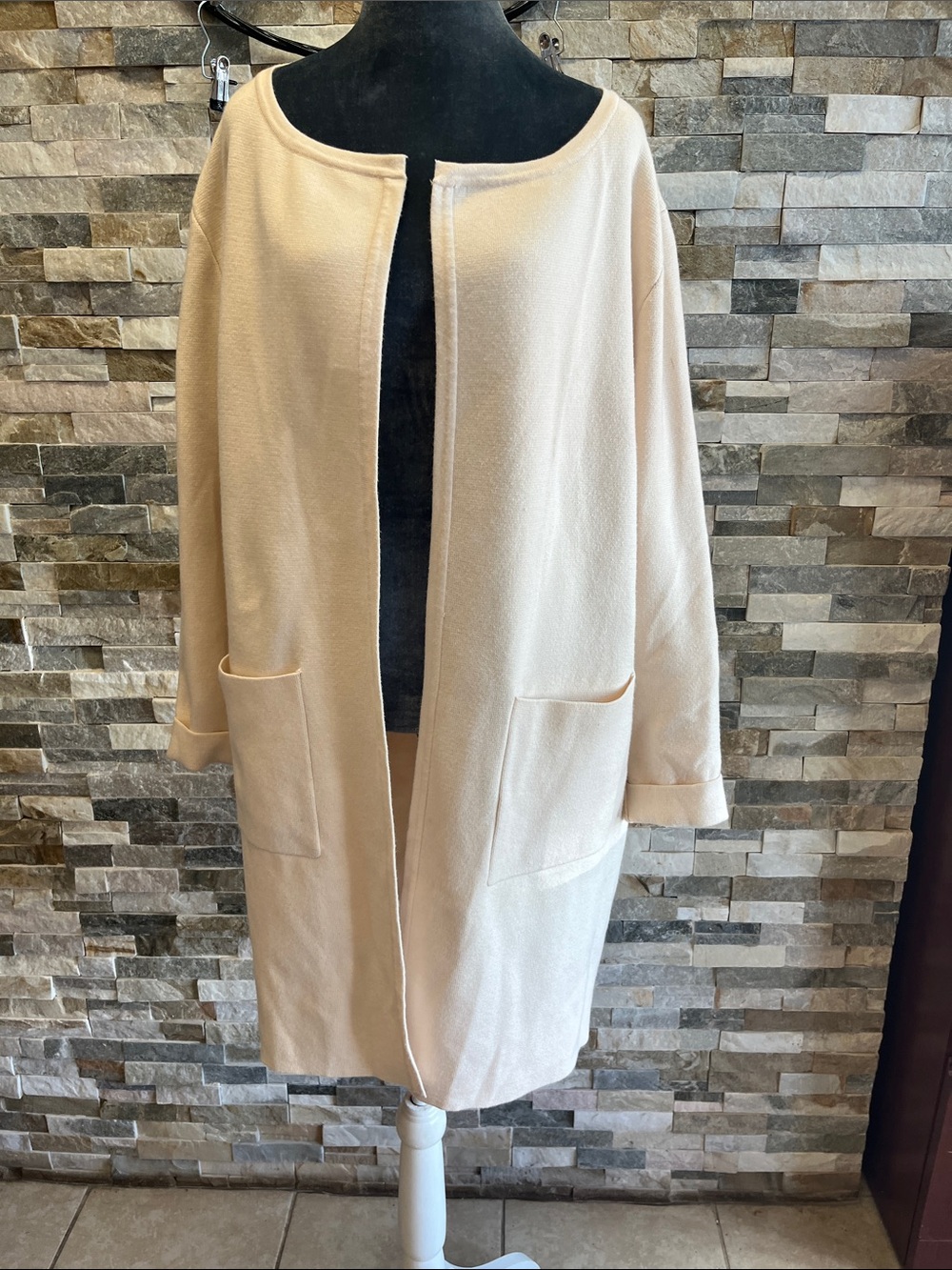 Women’s Open-Front Cream Longline Sweater Cardigan